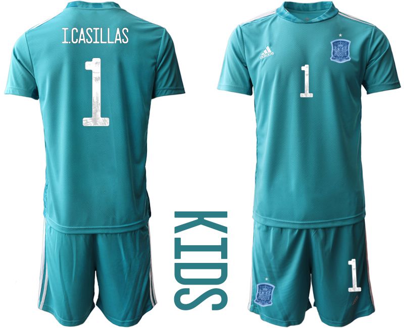 Youth 2021 World Cup National Spain lake blue goalkeeper #1 Soccer Jerseys1->spain jersey->Soccer Country Jersey